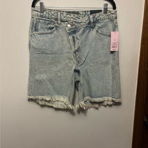 Denim Frayed Hem Women Shorts
